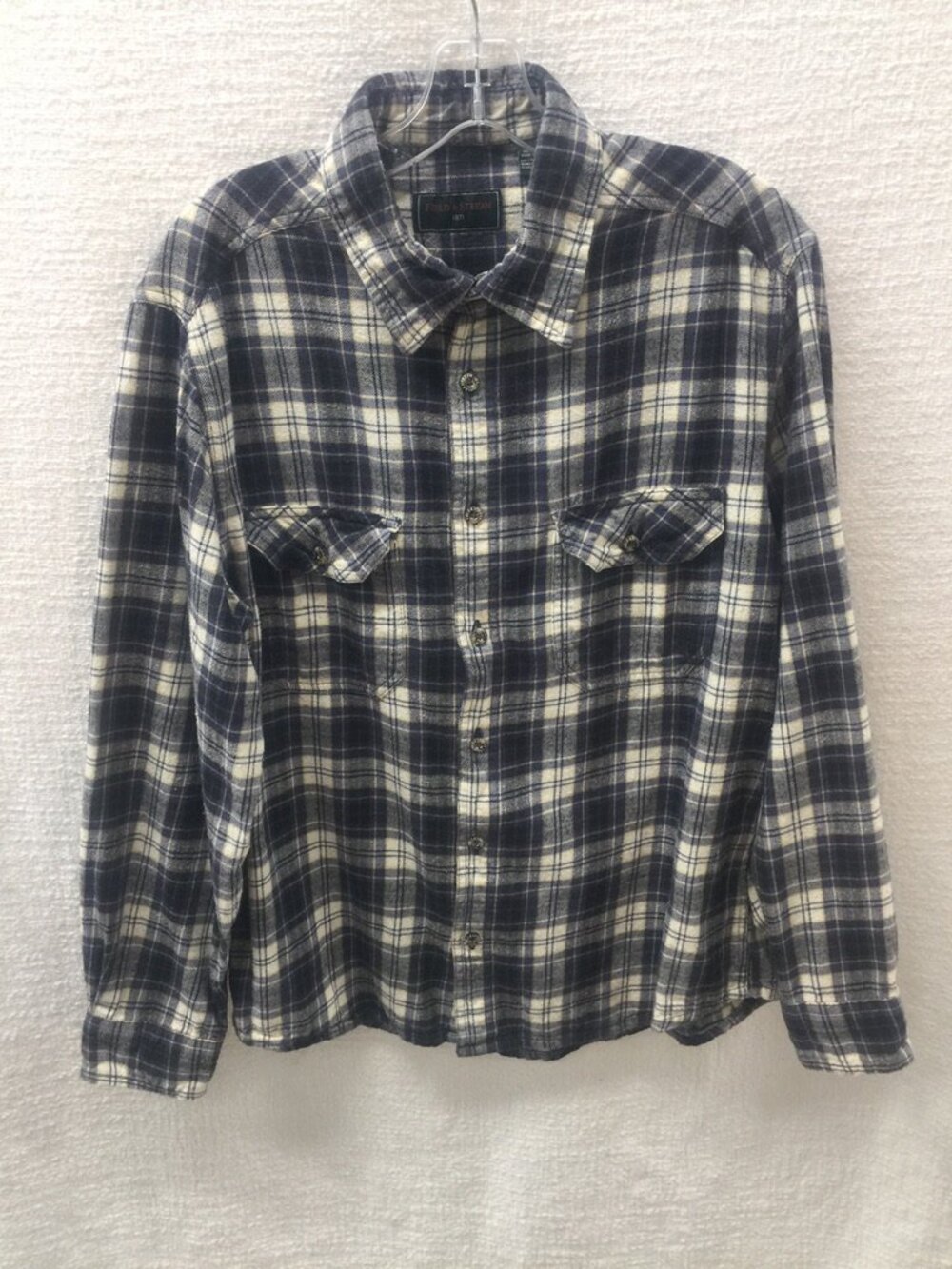 Field and Stream Flannel Shirt, Blue Plaid, Size Large